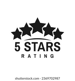 Five star rating icon, best award symbol. Product premium quality evaluation, business reputation evaluation or goods user ranking or rate vector symbol. Client review pictogram with black five stars