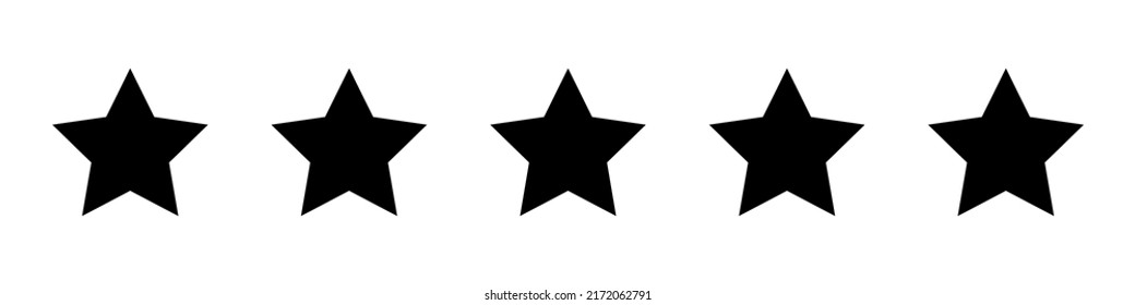 Icono de clasificación de cinco estrellas. Calificación de producto del cliente con cinco estrellas. Ilustración vectorial. Calidad premium. Estrellas negras