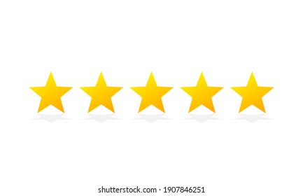 Five star rating icon. Feedback Golden stars with shadows isolated on white background. Vector EPS 10