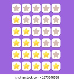 five star rating icon set.  client feedback system rating with cartoon stars.funky  Rate us web page design template 