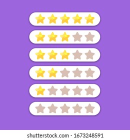 Icon-Set mit fünf Sternen.  Bewertung des Klienten-Feedback-Systems mit Cartoon-Stars.Funky Rate us Webpage-Design-Vorlage 