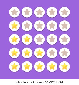 conjunto de iconos de clasificación de cinco estrellas.  clasificación del sistema de comentarios de los clientes con estrellas de caricatura.funky Tasa de utilización de la plantilla de diseño de página web 