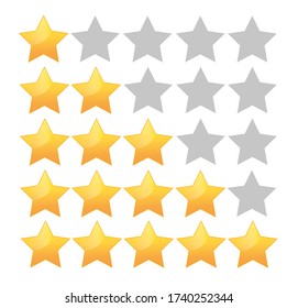 Five star rating icon vector illustration isolated on white background.Set of  gold stars.