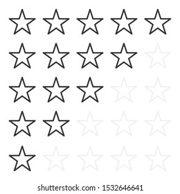 Five star rating. Isolated badges for website or app - stock infographics. Vector illustration.