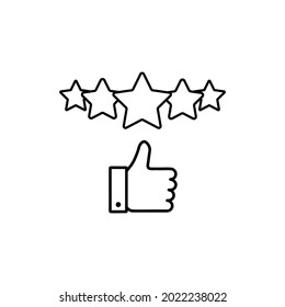 Five star rating linear icon. Customer excellent review and feedback. Thin line illustration. Ranking. Client satisfaction. Contour symbol. Vector isolated outline drawing. Editable stroke