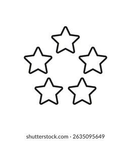 Five Star Rating Outline Icon. Quality Assurance, Excellence, And Customer Satisfaction Symbol. Performance Evaluation And Feedback Representation. Editable Stroke. Isolated Vector Illustration.