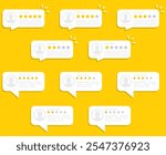 Five star rating, positive feedback 3d style. Customer review with five metallic golden stars in speech bubble. Service satisfaction, quality, good rate vector illustration. rating flat icon EPS10