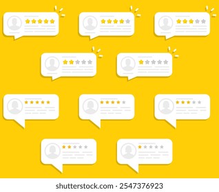 Five star rating, positive feedback 3d style. Customer review with five metallic golden stars in speech bubble. Service satisfaction, quality, good rate vector illustration. rating flat icon EPS10