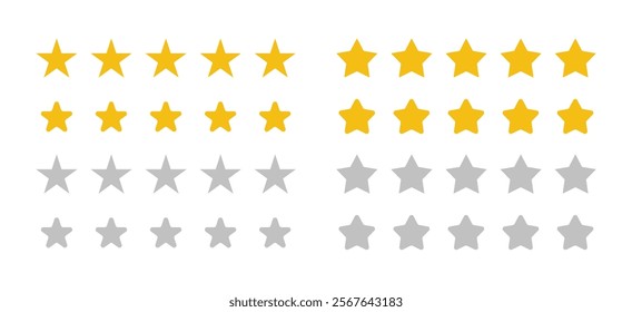 Five star rating, positive feedback. Five stars customer product review icon set. Five stars rating.