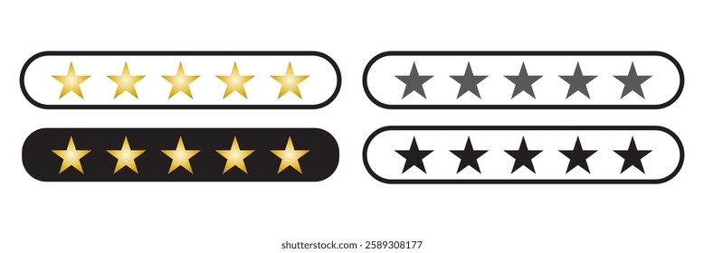 Five star rating, positive feedback 3d style. Customer review with five metallic golden stars in speech bubble. Service satisfaction, quality, good rate vector illustration. rating review flat icon