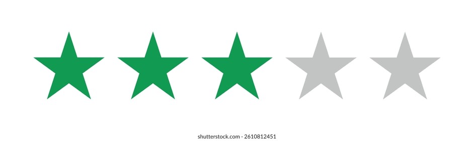 Five star rating, positive feedback.  Customer review with three stars.  Service satisfaction, quality, good rate vector illustration. rating review flat icon