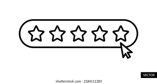 Five star rating, Rate us five stars, Feedback concept, vector icon in line style design for website design, app, UI, isolated on white background. Editable stroke. EPS 10 vector illustration.