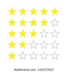 Five Star Rating for Review Flat Icon Vector with Dashed Line