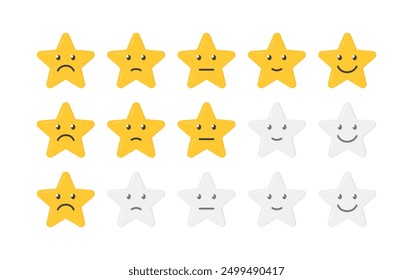 Iconos de conjunto de calificación de cinco estrellas. Estilo plano. Iconos del vector.
