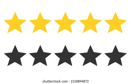 Five star rating set. Review rating, feedback and opinioin rank. 5 in a row. Vector image. Isolated on white background.