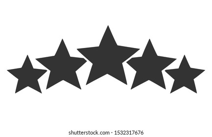 Five star rating set. Review rating, feedback and opinioin rank. 5 in a row. Vector image. Isolated on white background.