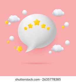 Five star rating with speech box customer evaluation. Customer review rating. 3d mesh and gradient vector illustration background