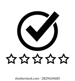 A five star rating symbol with a checkmark indicating approval or satisfaction