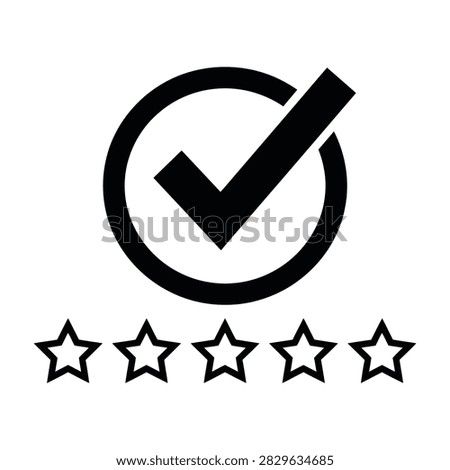 A five star rating symbol with a checkmark indicating approval or satisfaction