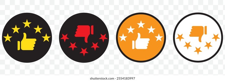 Five Star Rating with thumbs up icon. Rating stars badges customer positive feedback for quality service. Rate us speech bubble User Satisfaction Rating. Product Positive review of customer Survey.