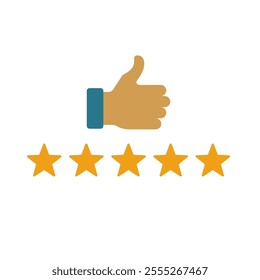 five star rating with thumbs up icon flat vector illustration