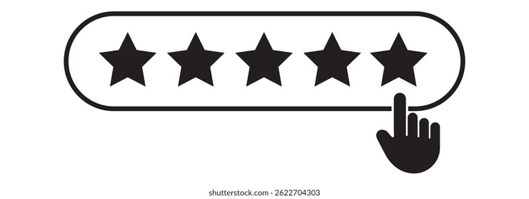 Five Star Rating with thumbs up icon. Rating stars badges customer positive feedback for quality service. Rate us speech bubble User Satisfaction Rating. Product Positive review of customer Survey.