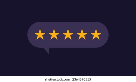 Vector de clasificación de cinco estrellas en burbuja de habla. Concepto de revisión de cliente de cinco estrellas. Satisfacción por el servicio, calidad, buen modelo de tarifas. Ilustración vectorial.