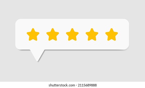 Five star rating vector in paper cut style design isolated on grey background. Feedback, Review, and rate us concept. EPS 10 vector illustration.