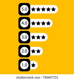 Five star rating for web or app. Buttons for sites. Feedback concept. Vector illustration on orange background.