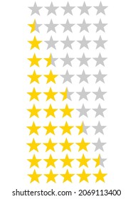 Five Star Rating.Satisfaction Level.Customer Feedback.Rate Status Level.Golden And Gray.Full And Half.Caroon Vector Illustration.Flat Design.Sign, Symbol, Icon Or Logo.