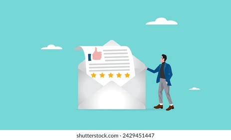 five star ratting illustration with concept of businessman get five stars ratting from email and good feedback, client or customer give review stars concept vector illustration