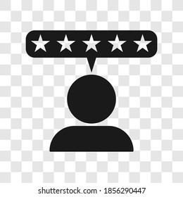 Five star review icon. Customer satisfaction rating. Black isolated vector illustration on transparent background.