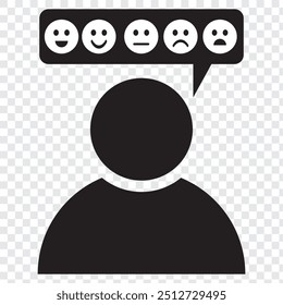 Five star reviews icon. Group of three satisfied customers. Black symbol on transparent background vector illustration.