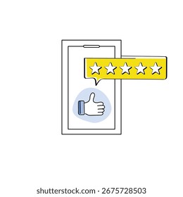 Avaliações de cinco estrelas e feedback sobre o conceito de satisfação do cliente fantástico aplicativo móvel