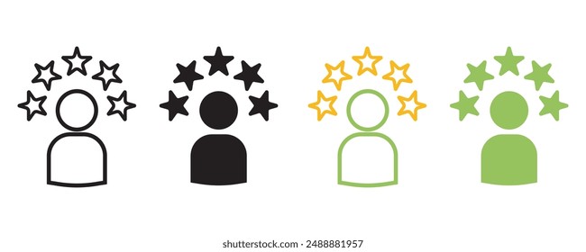 Five star satisfaction rating. Set of customer experience flat vector icons for apps and websites