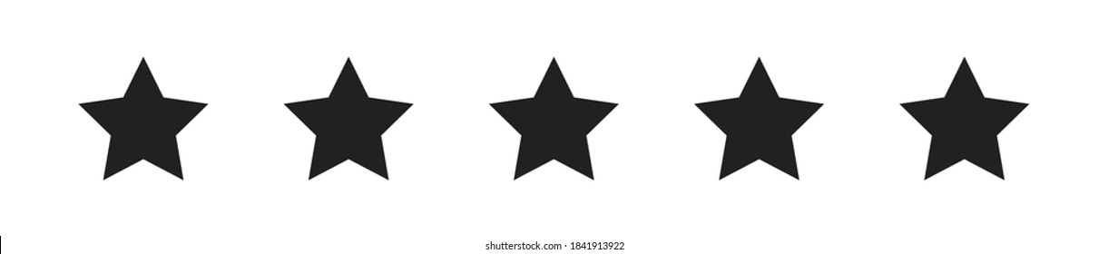 Five star set black icon on white background. Isolated vector for rating statistics