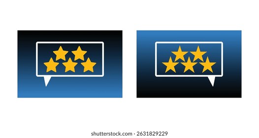 Five star shape displayed chat bubble. Rating satisfaction concept. User comment, Feedback, Review, rate us concept.