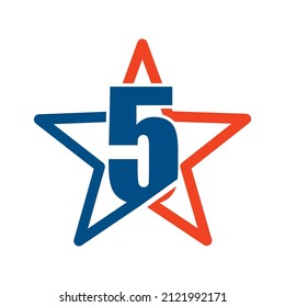 five star vector logo template. This design use number symbol. Suitable for star.