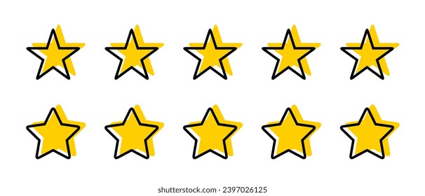 Five star yellow color icon with line. Costumer satisfaction feedback symbol