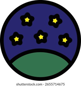 Cinco cenas do céu estrelado em uma ilustração de layout circular