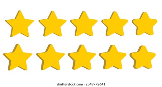 Fünf Sterne 3D Icon Set Vector. Fünf-Sterne-Kundenbewertungs-Flachsymbol-Set für Apps und Websites