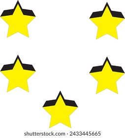 Five stars, 5 stars rating yellow color. Customer rating feedback concept from the client about employee of website. Realistic 3d objects. For mobile applications. Vector illustration