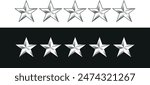 Five stars army, military, award, medal, honour, reward Navy 5 star service, score, silver detailed realistic medal icon for apps, UI, template and websites. Customer review quality satisfaction eps