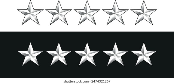 Five stars army, military, award, medal, honour, reward Navy 5 star service, score, silver detailed realistic medal icon for apps, UI, template and websites. Customer review quality satisfaction eps