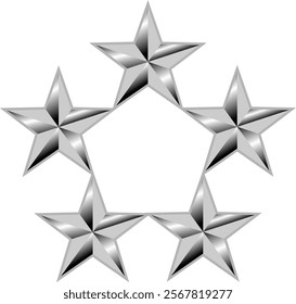 Five stars army, military, award, medal, honour, reward Navy 5 star service, score, silver detailed realistic medal icon for apps, UI, template and websites. Customer review quality satisfaction eps
