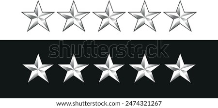 Five stars army, military, award, medal, honour, reward Navy 5 star service, score, silver detailed realistic medal icon for apps, UI, template and websites. Customer review quality satisfaction eps