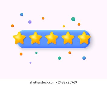 Five stars the best estimate of performance. Best rating. 3d web actor illustration.