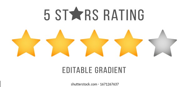 Five stars business service quality review template vector illustration. 5 gold and gray flat star for customer rate design of the online feedback. Gold stars rate concept. Editable gradient EPS10