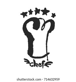 Five Stars Chef. Hand Written Calligraphy Lettering And Illustration. Black On White Background. Clipping Paths Included.