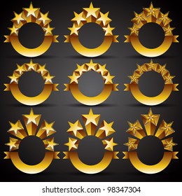 Five stars classic style labels set with blank banners and round copy spaces, vectors collection.
